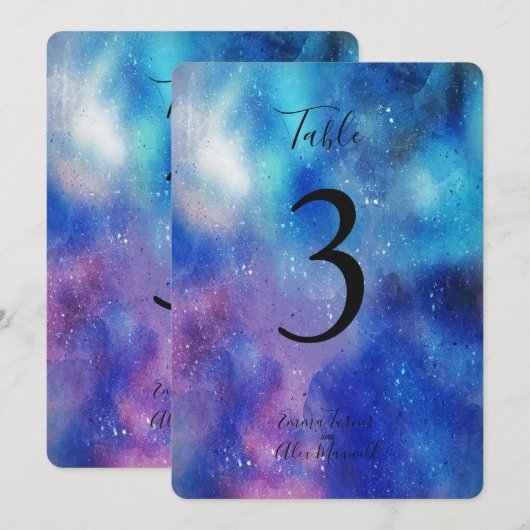 Aquarelle Bleue Grasse | Cartes de numéro de table (Devant / Derrière)