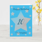 Aquarelle bleue Gris étoiles Carte 10e anniversair (Fleur jaune)