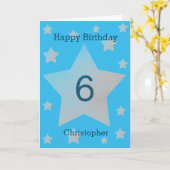 Aquarelle bleue Gris étoiles Carte 6e anniversaire (Fleur jaune)