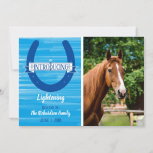 Aquarelle bleue Horseshoe Horse Faire-part photo