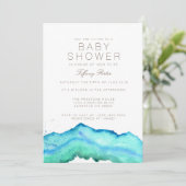 Aquarelle bleue | Invitation Baby shower (Debout devant)