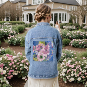 Aquarelle bleue lavande Fleurs pailletées sur rose