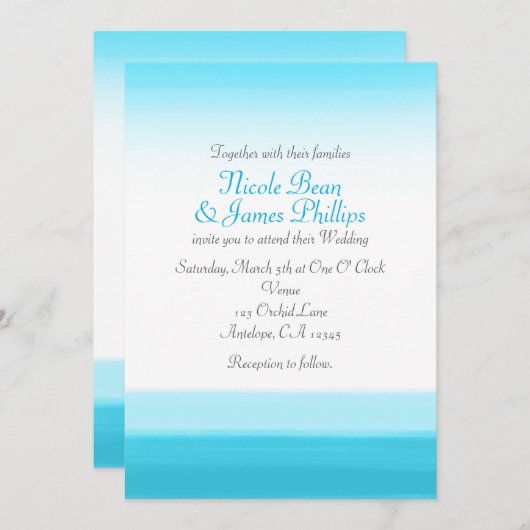 Aquarelle Bleue Lumineuse Invitations de mariage m (Devant / Derrière)
