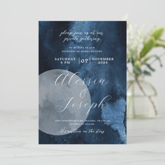 Aquarelle bleue Lune Invitation céleste (Debout devant)