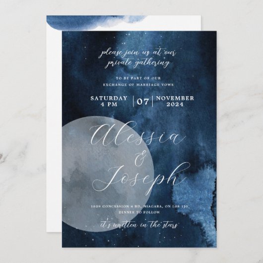 Aquarelle bleue Lune Invitation céleste (Devant / Derrière)