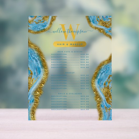 Aquarelle bleue Marbre & Or Coiffure & maquillage  (Neutre)