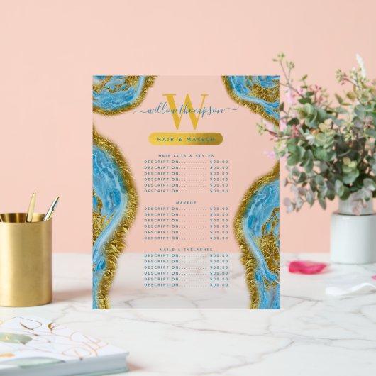 Aquarelle bleue Marbre & Or Coiffure & maquillage  (Mariage)