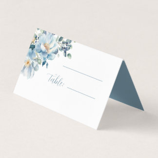 Aquarelle bleue Mariage floral plié Carte Place