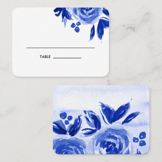 Aquarelle bleue Mariage Floral Table Place Cartes (Devant / Derrière)