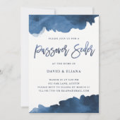 Aquarelle bleue moderne | Invitation de Seder de P (Devant)