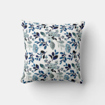 Aquarelle bleue motif floral lancer oreiller