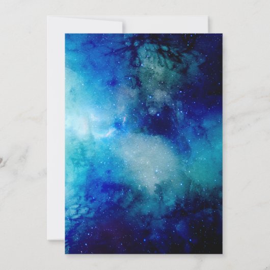 Aquarelle bleue Nebula Faire-part de mariage (Dos)