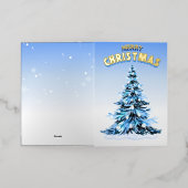 Aquarelle bleue Noël Plié Foil Carte de vacances (Mise à l'extérieur)