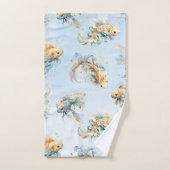 Aquarelle bleue Or Blanc Koi Poisson Floral (Serviette à main)