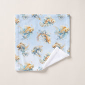 Aquarelle bleue Or Blanc Koi Poisson Floral (Gant de toilette)