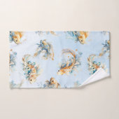 Aquarelle bleue Or Blanc Koi Poisson Floral (Serviette à main)