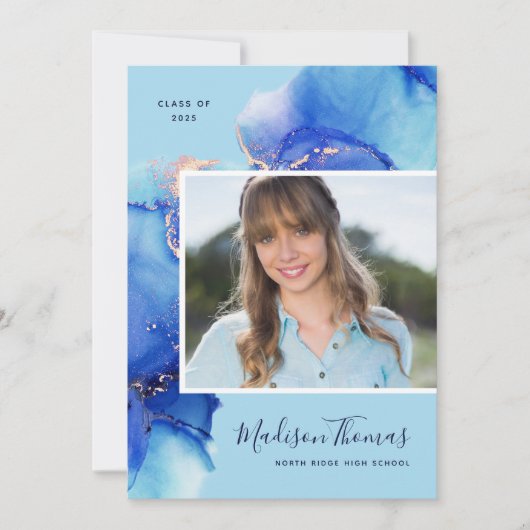 Aquarelle bleue Photo Graduation Party Invitation (Devant)