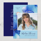 Aquarelle bleue Photo Graduation Party Invitation (Devant / Derrière)