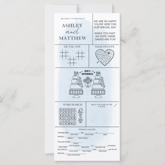 Aquarelle Bleue Rose Blanche Mariage Menu Place Ca (Dos)