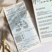 Aquarelle Bleue Rose Blanche Mariage Menu Place Ca