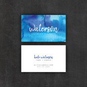 Aquarelle bleue + Script blanc | CARTE DE VISITE