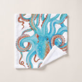 Aquarelle bleue turquoise de poulpe (Gant de toilette)