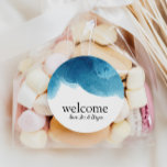 Aquarelle Blue Beach Wedding Sticker Sac de bienve<br><div class="desc">De beaux autocollants de lave-linge bleu sauce à l'aquarelle accueilleront vos invités dans le style. Parfait pour un mariage,  beach party,  douche nuptiale,  baby shower et plus ! Magasinez toute la collection dans ma boutique zazzle. Besoin d'aide pour personnaliser ? Message-moi !</div>