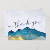 Aquarelle Blue & Gold Mountains Mariage Merci (Devant / Derrière)
