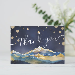 Aquarelle Blue & Gold Mountains Mariage Merci