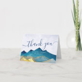 Aquarelle Blue & Gold Mountains Mariage Merci (Devant)