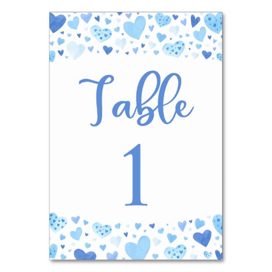 Aquarelle Blue Hearts Valentine Carte Numéro de ta (Par défaut)