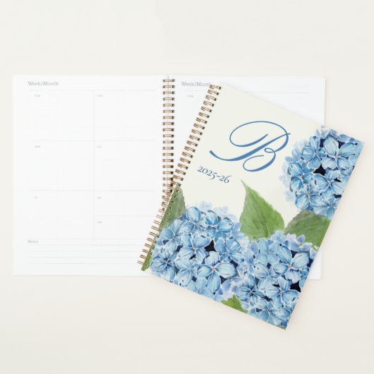 Aquarelle Blue Hydrangea avec initiale (Devant avec enveloppe)