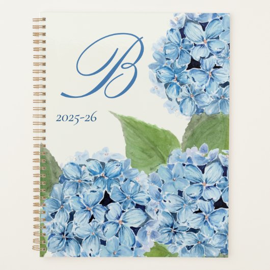 Aquarelle Blue Hydrangea avec initiale (Devant)