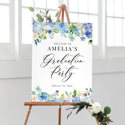 Aquarelle Blue Hydrangeas Affiche de bienvenue de 