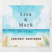 Aquarelle Blue Ocean Beach Vins Étiquettes (Étiquettes simples)