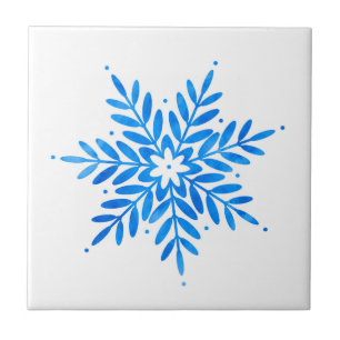 Aquarelle Blue Snowflake Carreaux en céramique
