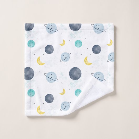 Aquarelle Blue Space Planet Motif (Gant de toilette)