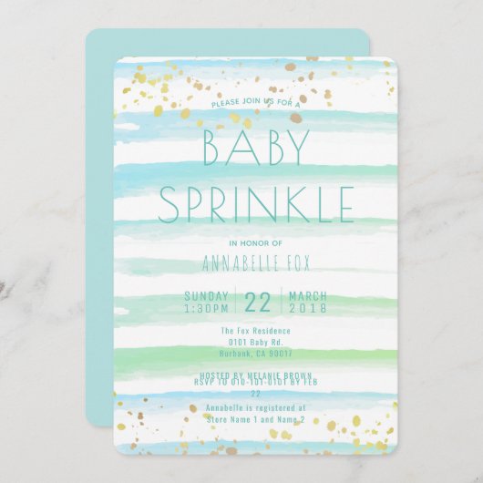 Aquarelle Blue Stripes Baby Sprinkle Invitation (Devant / Derrière)