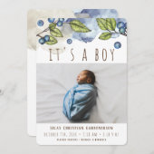 Aquarelle Blueberry Boy Faire-part (Devant / Derrière)