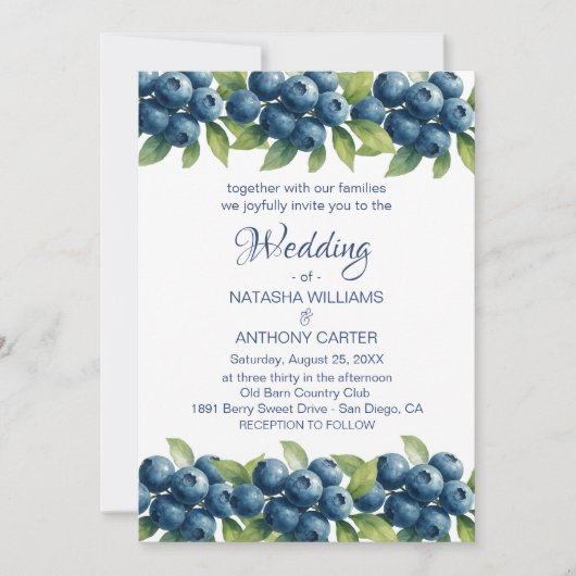 Aquarelle Blueberry Faire-part de mariage (Devant)