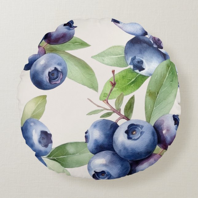 Aquarelle Blueberry Garden Coussin rond (Devant)