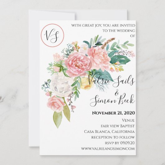 Aquarelle Blush Floral Faire-part de mariage (Devant)