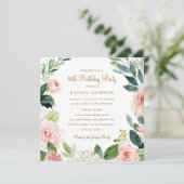 Aquarelle Blush Gold Floral 16e Invitation d'anniv (Debout devant)