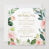Aquarelle Blush Gold Floral 16e Invitation d'anniv (Devant)