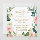 Aquarelle Blush Gold Floral Baby shower Invitation (Devant)