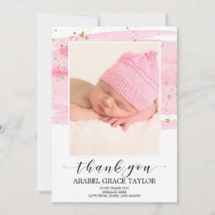 Aquarelle Blush & Gold Photo Carte de remerciement