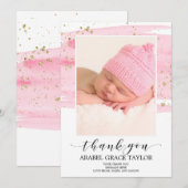 Aquarelle Blush & Gold Photo Carte de remerciement (Devant / Derrière)