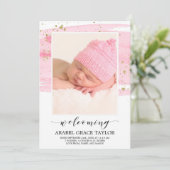 Aquarelle Blush & Gold Photo Faire-part de naissan (Debout devant)