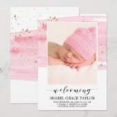 Aquarelle Blush & Gold Photo Faire-part de naissan (Devant / Derrière)