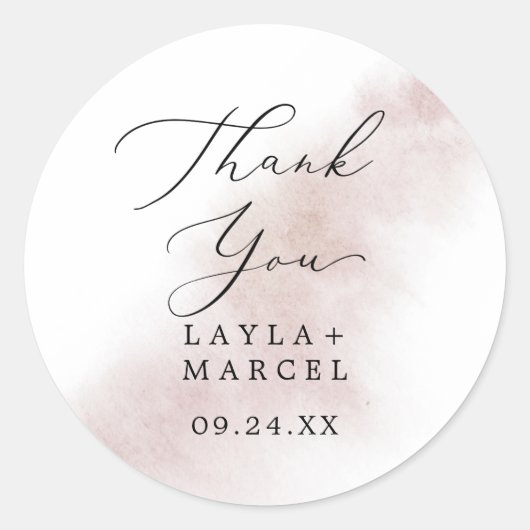 Aquarelle Blush Merci Mariage Favor Sticker (Devant)